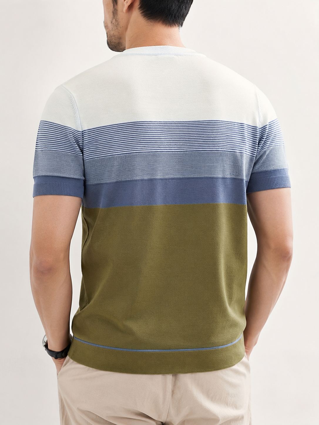 Men's Green Color Block Knitted T-Shirt