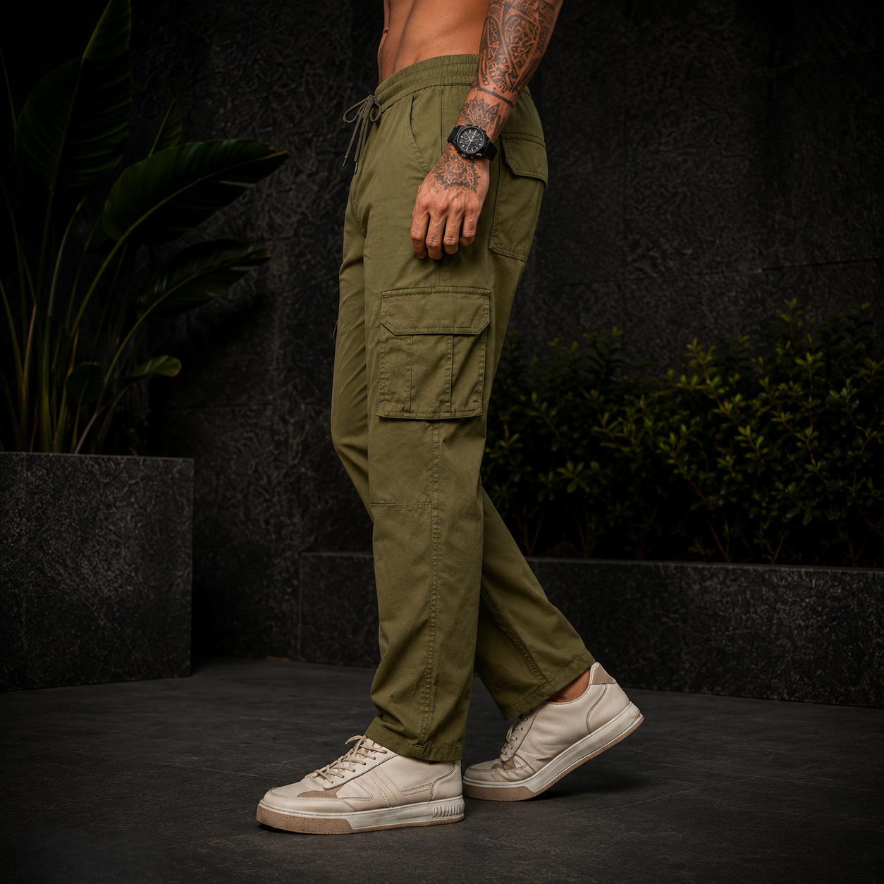 Men’s Green Cargo Pants – Relaxed Fit Utility Streetwear Trousers