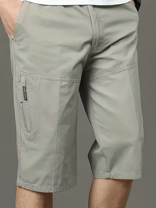 Men’s Light Grey Utility Capri Shorts – Relaxed Fit Casual Below Knee Shorts