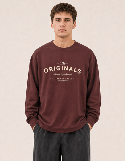 Men's Coffee Printed Oversized Full Sleeve T-Shirt