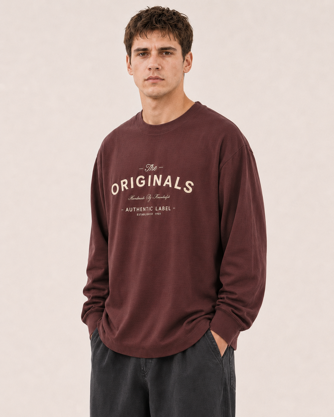 Men's Coffee Printed Oversized Full Sleeve T-Shirt