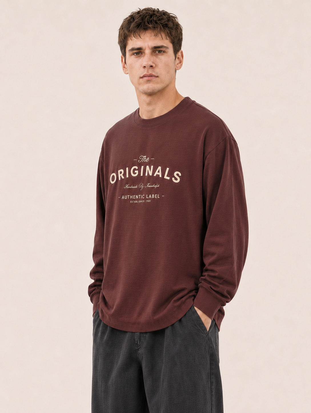 Men's Coffee Printed Oversized Full Sleeve T-Shirt