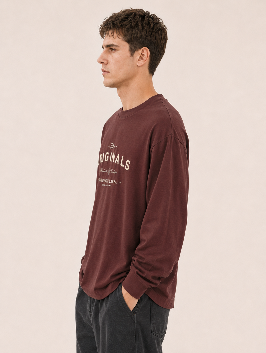 Men's Coffee Printed Oversized Full Sleeve T-Shirt