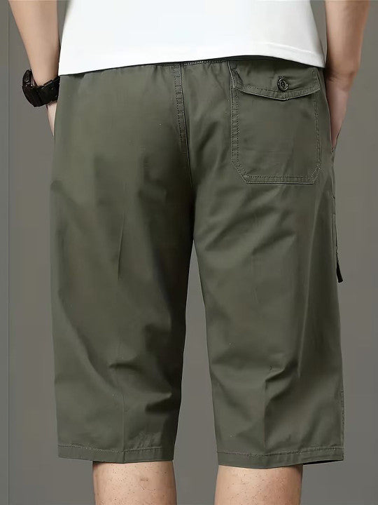 Men’s Olive Green Utility Capri Shorts – Relaxed Fit Casual Below Knee Shorts