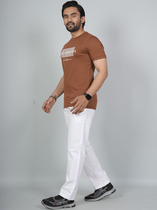 Men’s Brown Los Angeles Printed Textured T-Shirt