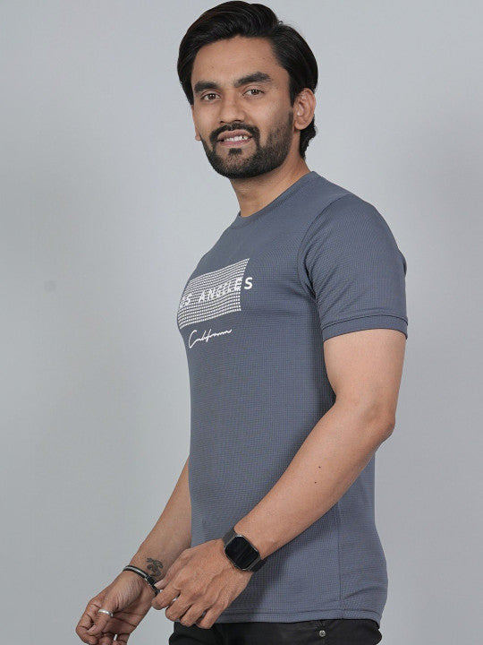Men’s Grey Los Angeles Printed Textured T-Shirt