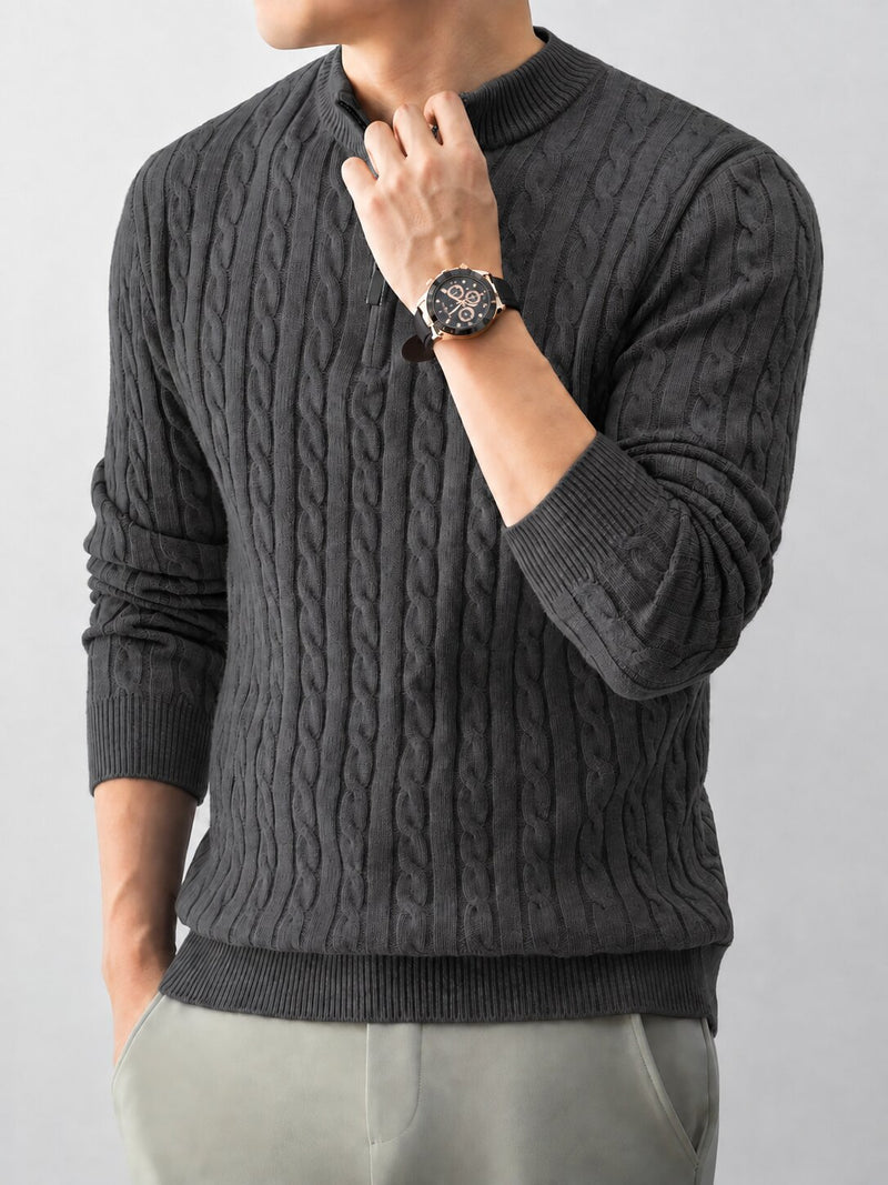 Men’s Dark Grey Cable Knit Half Zip Sweater