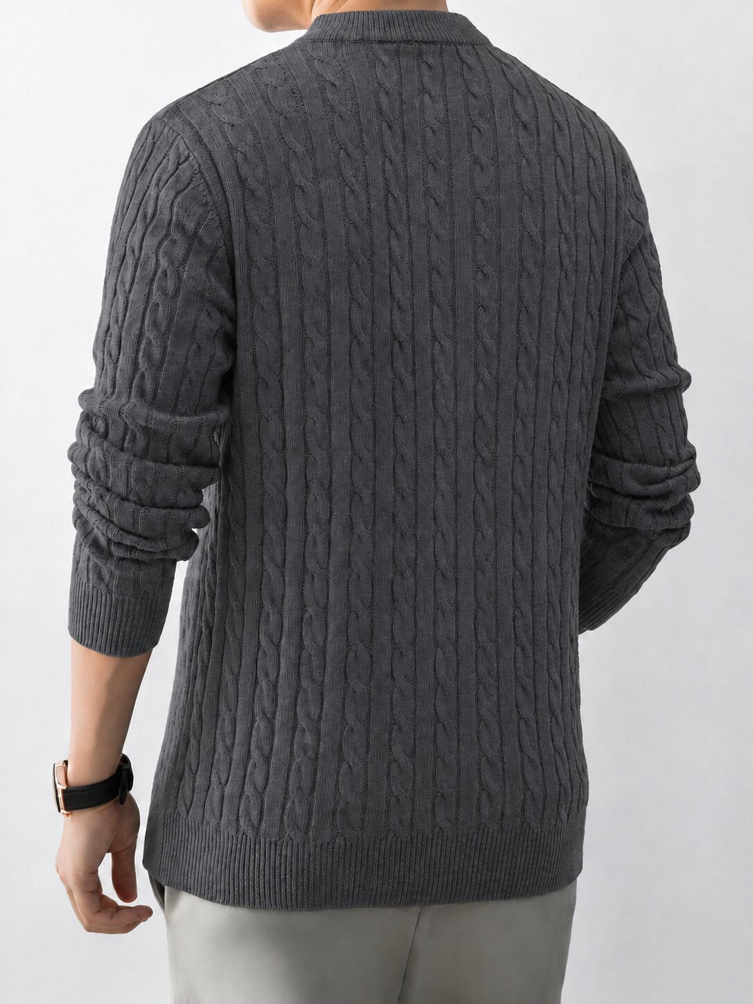 Men’s Dark Grey Cable Knit Half Zip Sweater