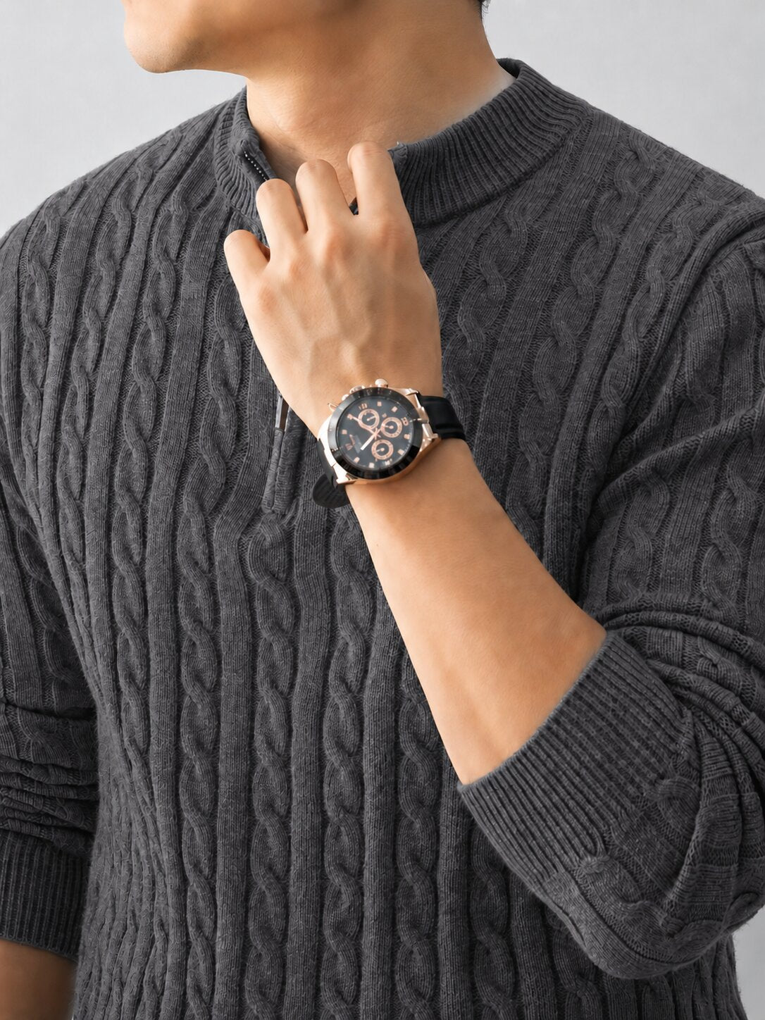 Men’s Dark Grey Cable Knit Half Zip Sweater