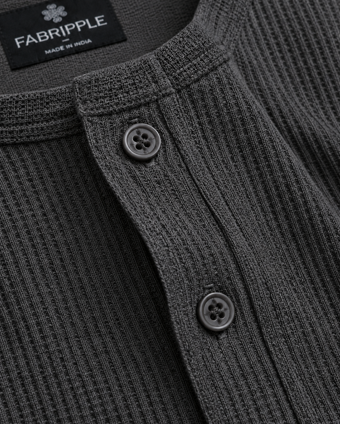 Men’s Textured Henley Full Sleeve Dark Grey T-Shirt