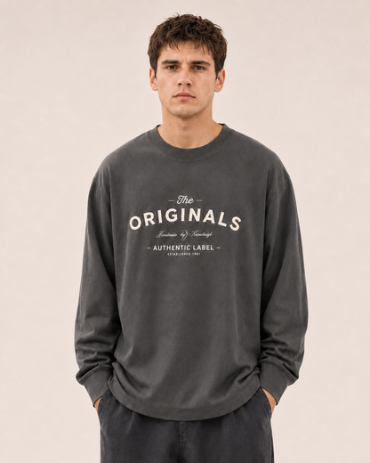 Men's Dark Grey Printed Oversized Full Sleeve T-Shirt
