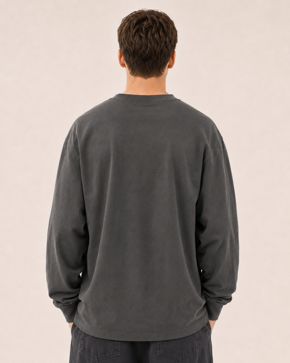 Men's Dark Grey Printed Oversized Full Sleeve T-Shirt