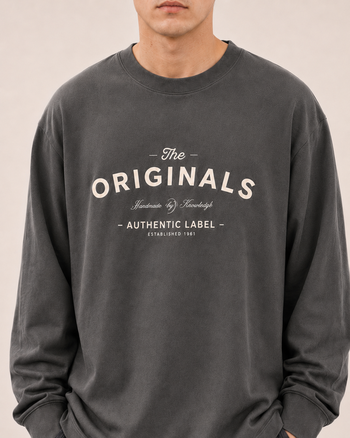 Men's Dark Grey Printed Oversized Full Sleeve T-Shirt