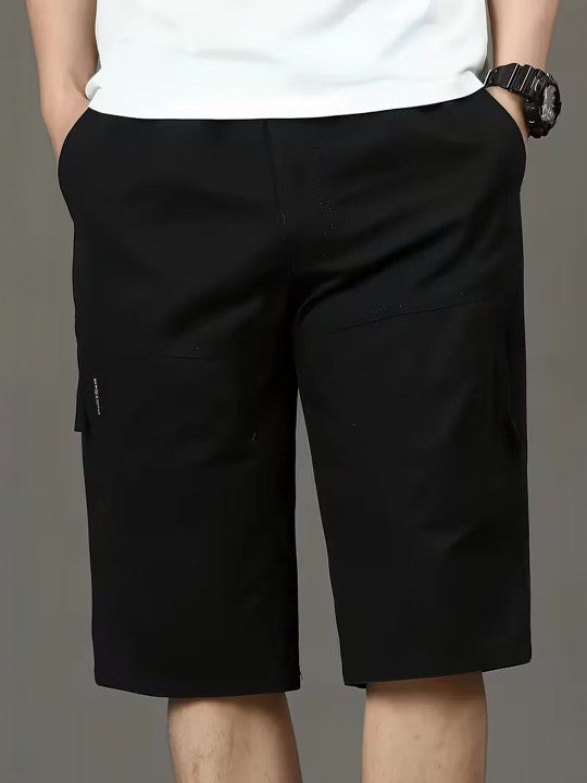 Men’s Black Utility Capri Shorts – Relaxed Fit Casual Below Knee Shorts
