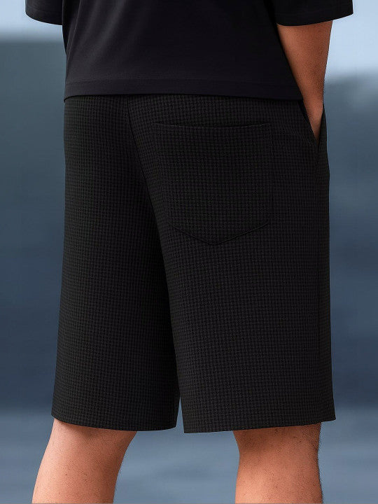 Men’s Black Textured Casual Shorts – Premium Waffle Knit Summer Shorts