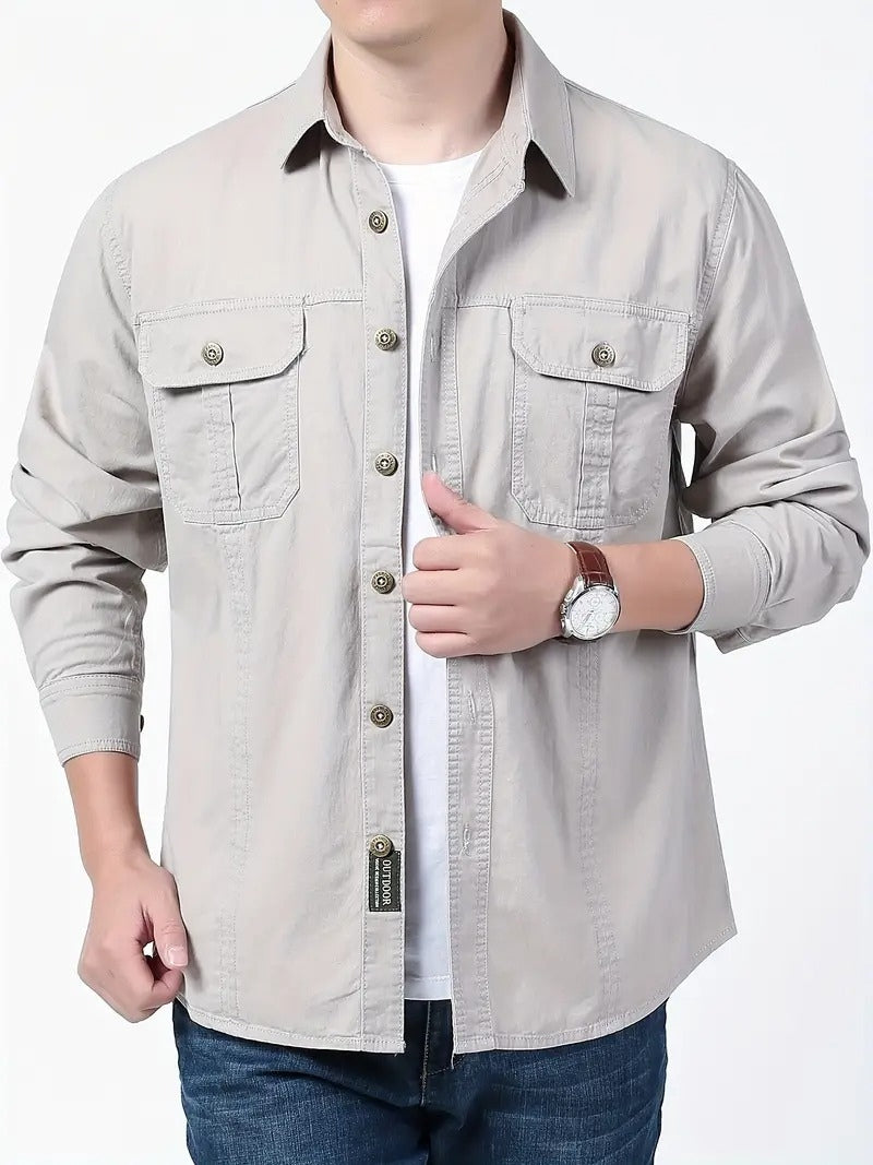 Men’s Cargo Jacket Shirt | 100% Cotton | 2 Pocket Utility Overshirt | Casual & Outdoor Wear | Breathable & Lightweight Fabric