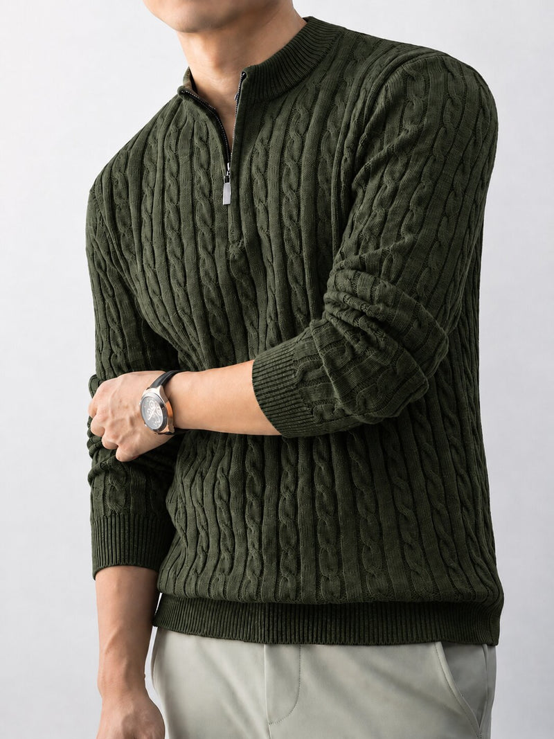 Men’s Green Cable Knit Half Zip Sweater