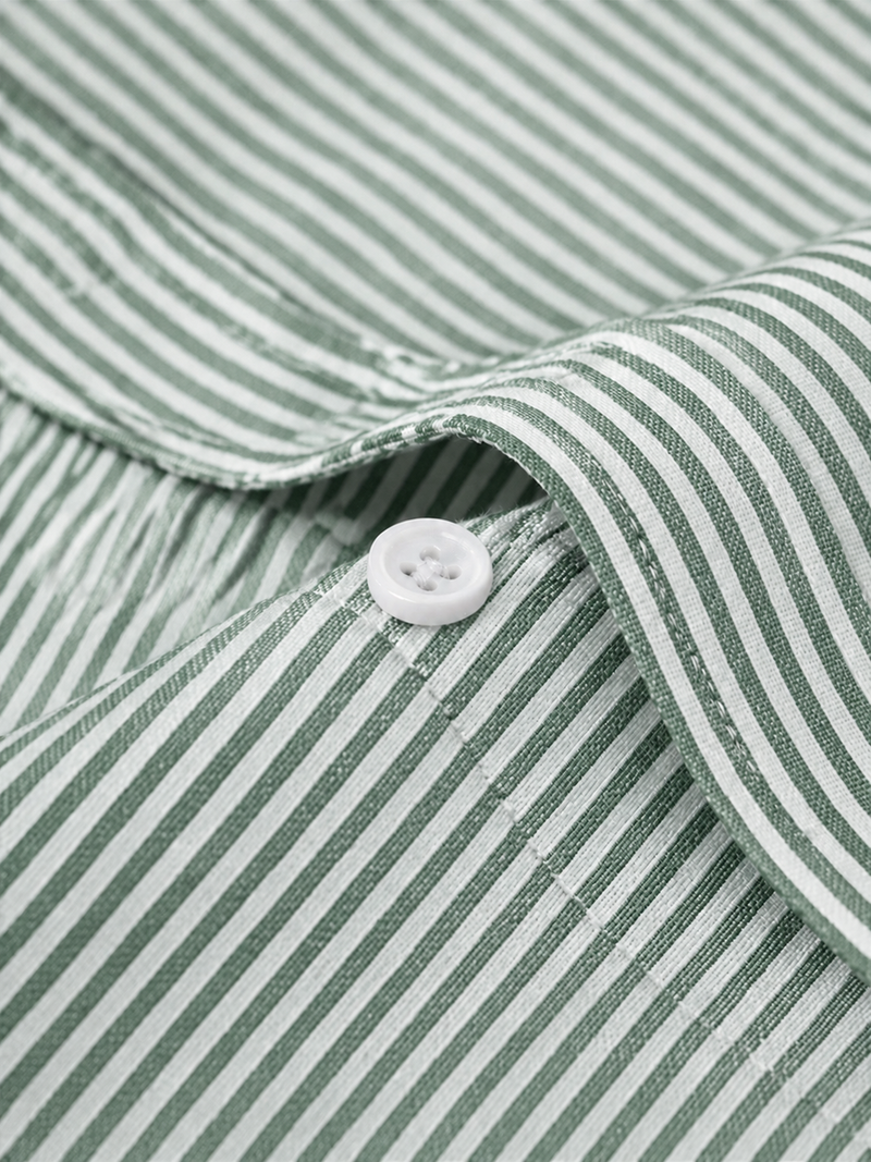 Men’s Green & White Vertical Striped Full Sleeve Casual Shirt
