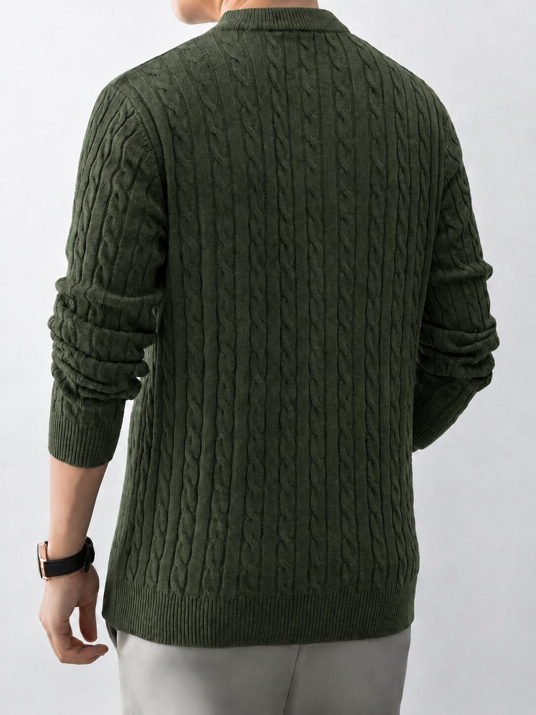 Men’s Green Cable Knit Half Zip Sweater