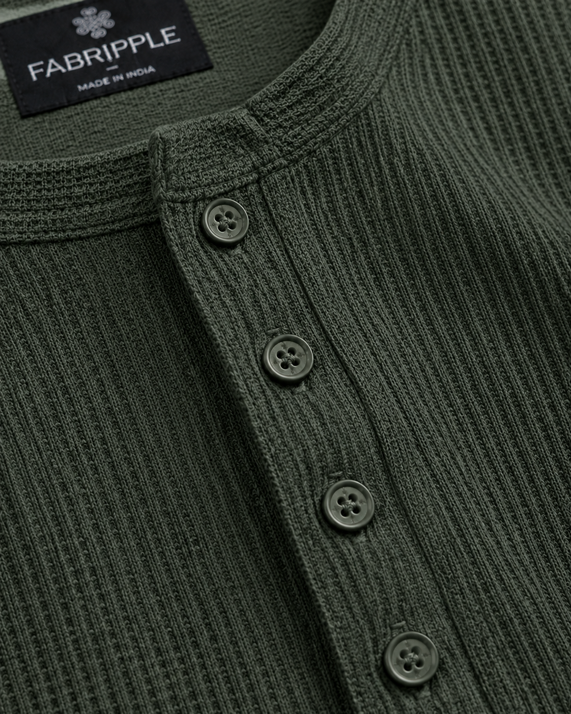 Men’s Textured Henley Full Sleeve Green T-Shirt