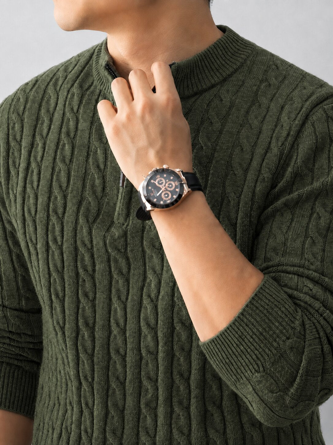 Men’s Green Cable Knit Half Zip Sweater
