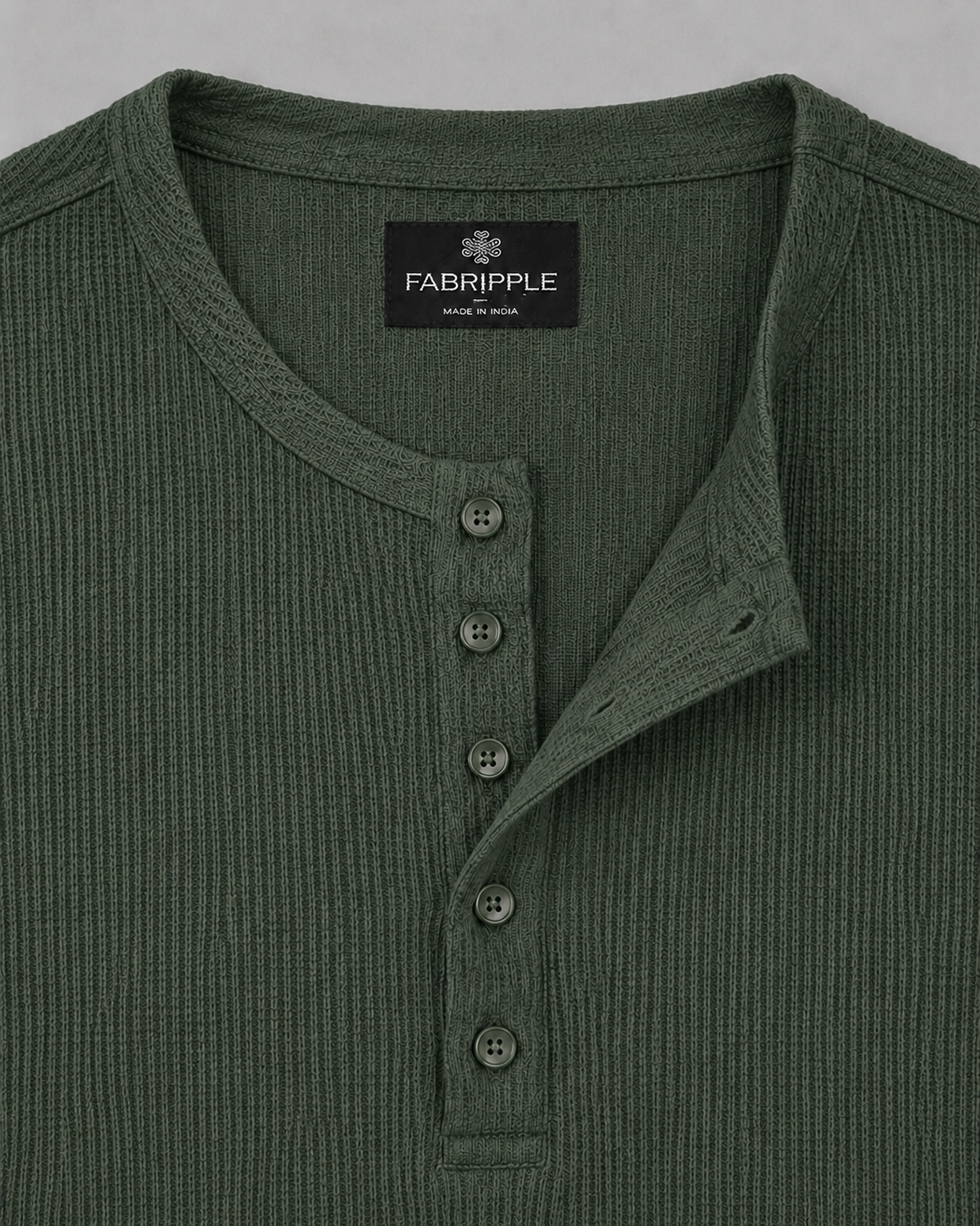 Men’s Textured Henley Full Sleeve Green T-Shirt