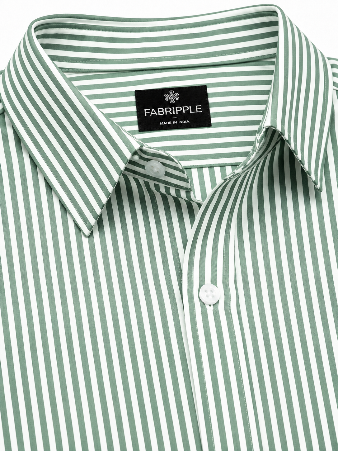 Men’s Green & White Vertical Striped Full Sleeve Casual Shirt