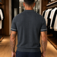 Men's Dark Grey Textured Knitted Polo T-Shirt