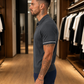 Men's Dark Grey Textured Knitted Polo T-Shirt