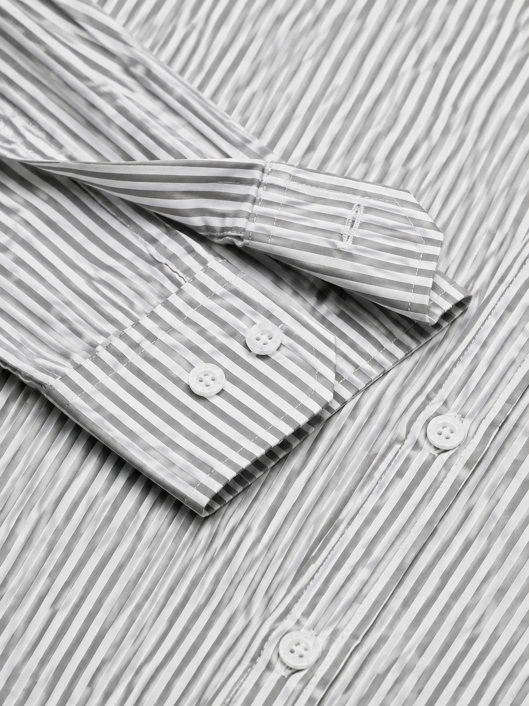 Men’s Grey & White Vertical Striped Full Sleeve Casual Shirt