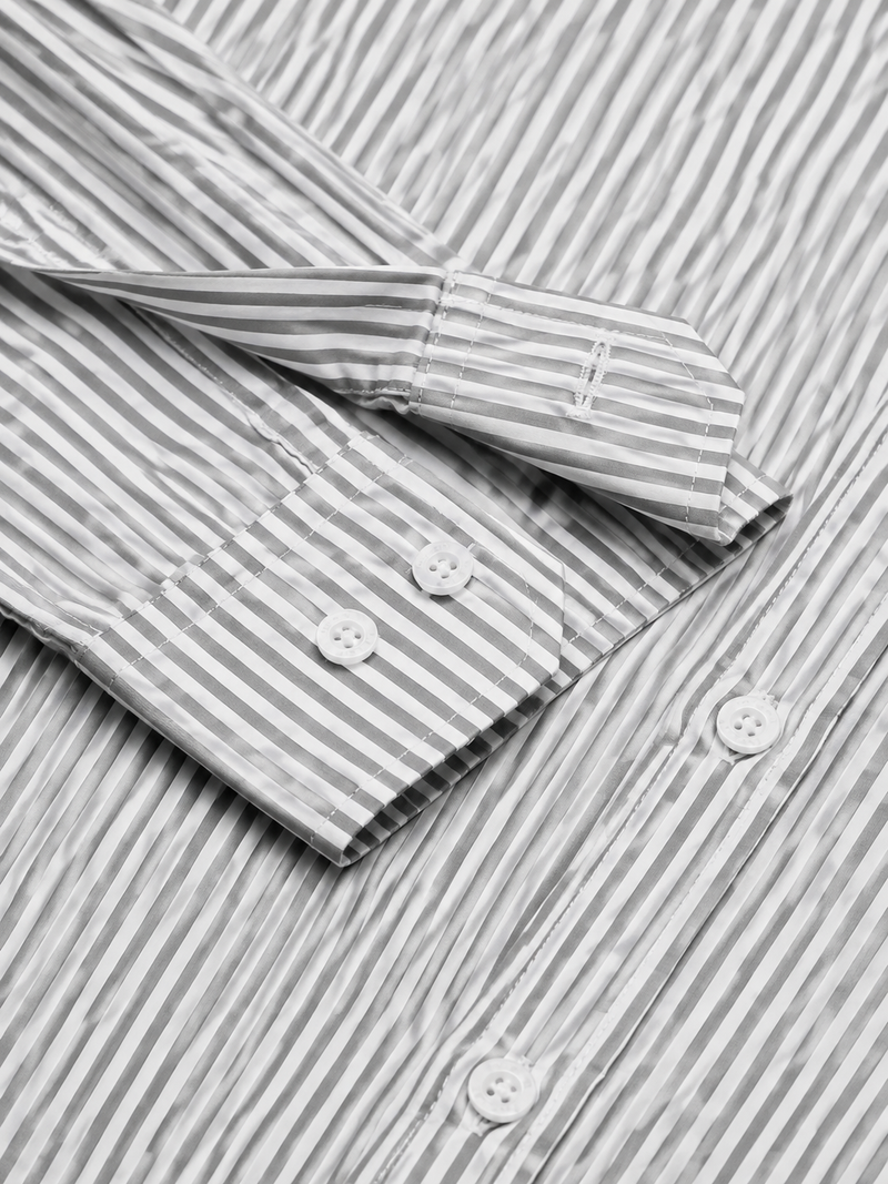 Men’s Grey & White Vertical Striped Full Sleeve Casual Shirt