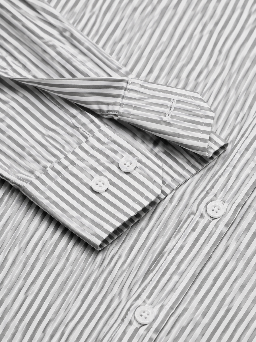 Men’s Grey & White Vertical Striped Full Sleeve Casual Shirt