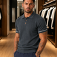 Men's Dark Grey Textured Knitted Polo T-Shirt