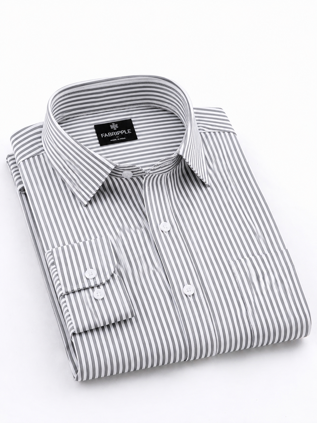 Men’s Grey & White Vertical Striped Full Sleeve Casual Shirt