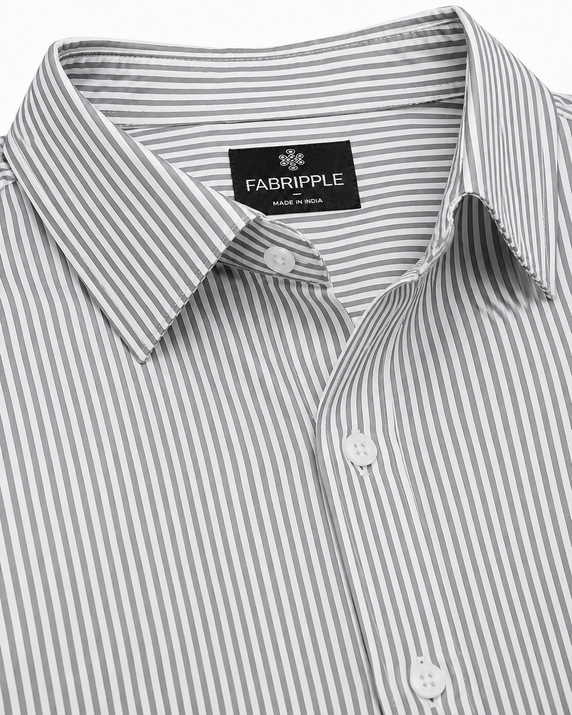 Men’s Grey & White Vertical Striped Full Sleeve Casual Shirt