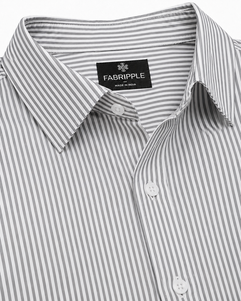 Men’s Grey & White Vertical Striped Full Sleeve Casual Shirt