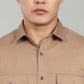 Men’s Khaki Utility Casual Shirt – Premium Full Sleeve Cotton Blend Shirt