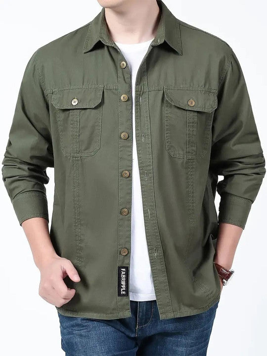 Men’s Green Utility Casual Shirt – Premium Full Sleeve Cotton Blend Shirt