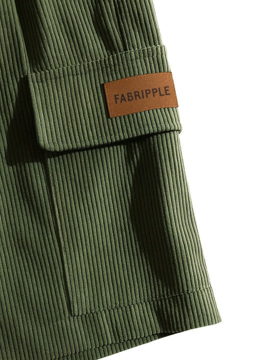 Men’s Green Ribbed Texture Shorts – Relaxed Fit Casual Cargo Style Shorts