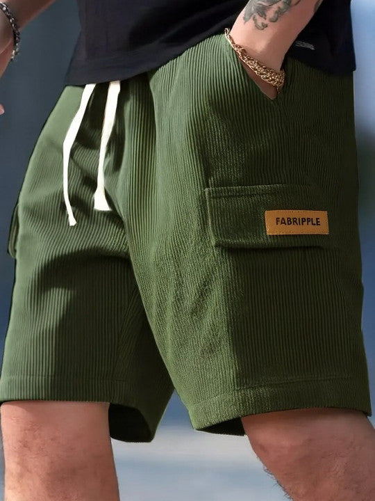 Men’s Green Ribbed Texture Shorts – Relaxed Fit Casual Cargo Style Shorts