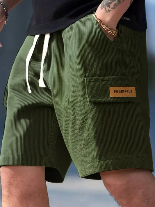 Men’s Green Ribbed Texture Shorts – Relaxed Fit Casual Cargo Style Shorts