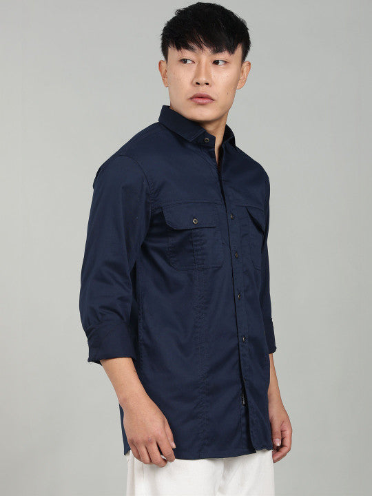 Navy Blue Utility Casual Shirt for Men | Premium Full Sleeve Shirt
