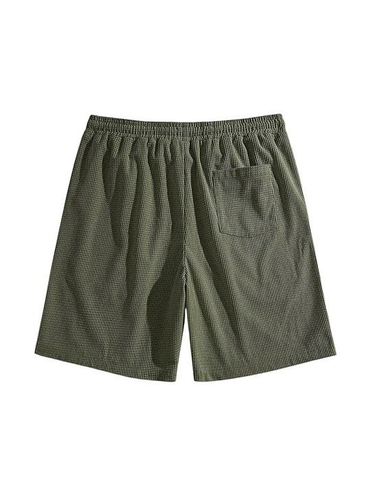Men’s Green Waffle Texture Shorts – Relaxed Fit Casual Shorts