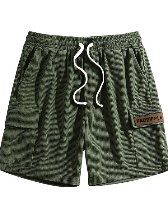 Men’s Green Ribbed Texture Shorts – Relaxed Fit Casual Cargo Style Shorts
