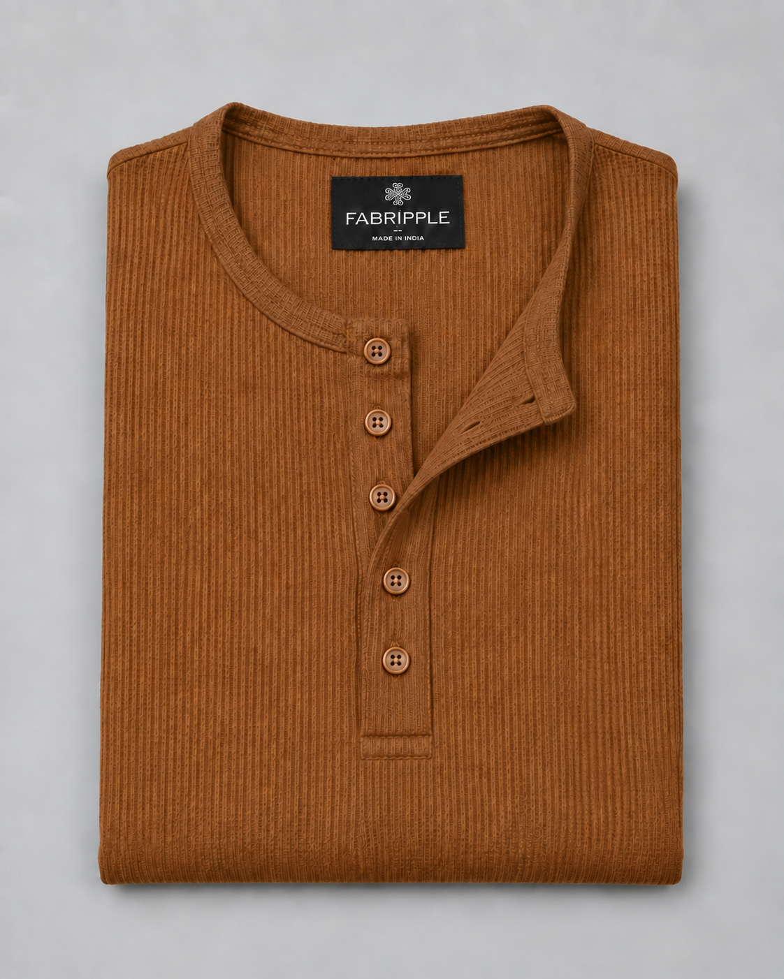 Men’s Khaki Textured Henley T-Shirt
