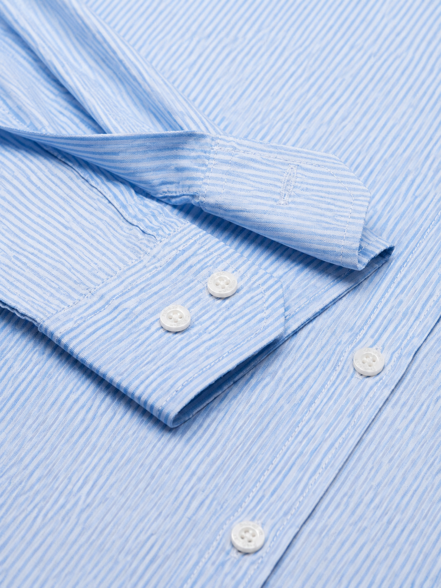 Men’s Light Blue & White Vertical Striped Full Sleeve Casual Shirt