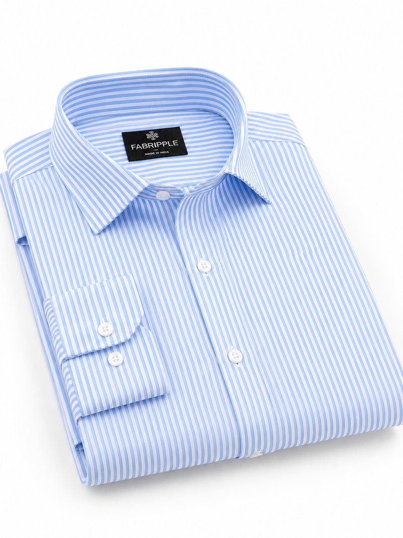 Men’s Light Blue & White Vertical Striped Full Sleeve Casual Shirt