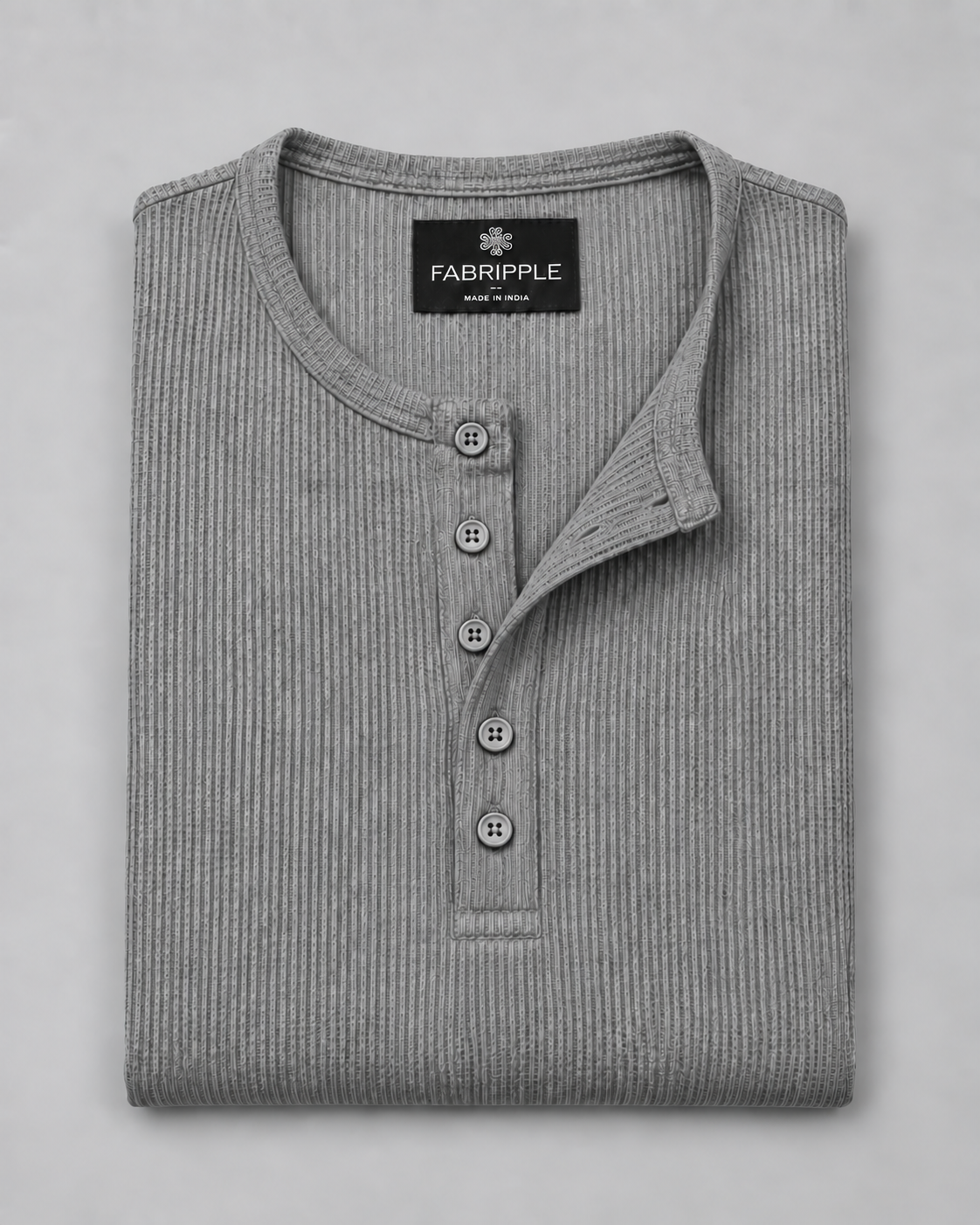 Men’s Textured Henley Full Sleeve Light Grey T-Shirt