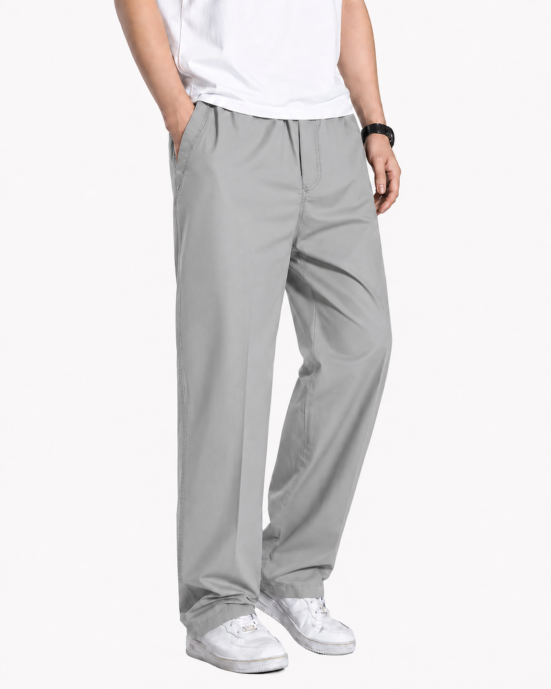 Fabripple Men's Light Grey Casual Trousers