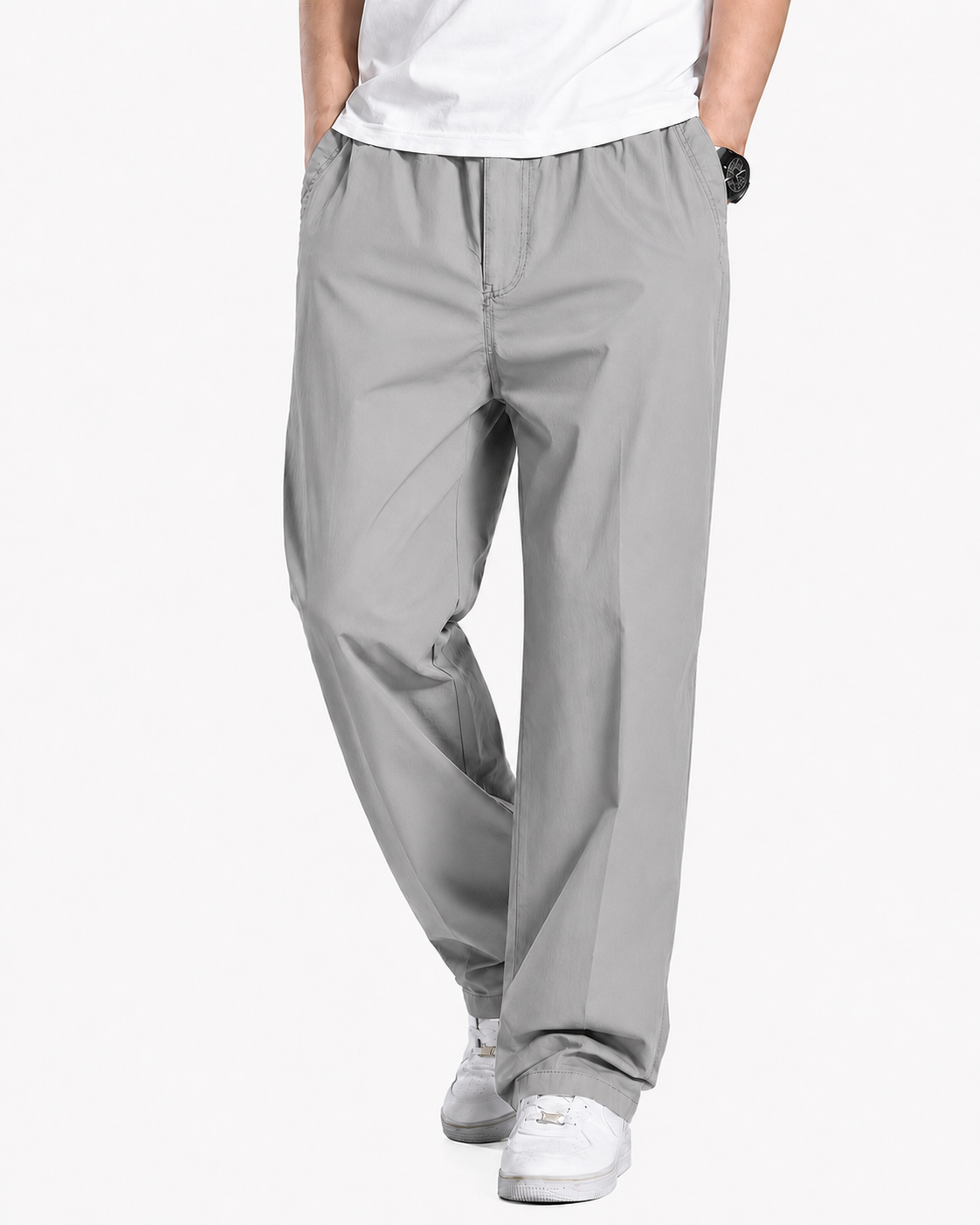 Fabripple Men's Light Grey Casual Trousers